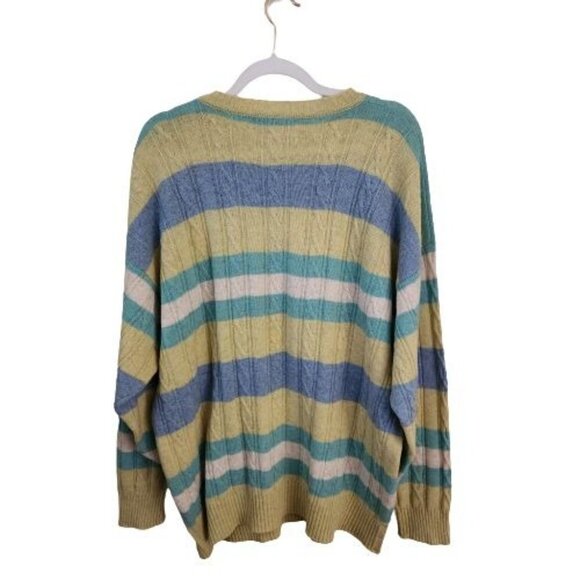 Pringle Of Scotland Vintage Pure Wool Striped CableKnit Sweater Size L - Picture 2 of 5